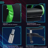 Vinsetto Silla Gaming de Cuero Sintético Reclinable 135° Reposacabezas y Reposapiés 65x65x121-129cm Negro y Verde(m-7)