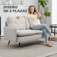 HOMCOM Sofá de Salón de 2 Plazas Moderno con 4 Cojines Reposabrazos y Patas de Acero Carga 240 kg 139x68x80 cm Crema(m-6)
