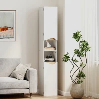 HOMCOM Säulenschrank aus Holz mit 2 offenen Regalen und 2 Schränken, 30x34.6x180.5 cm, Weiß und Holzfarbig(m-4)