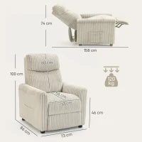 HOMCOM Sillón Relax Reclinable Manual Tapizado en Pana Instalación Rápida Reposapiés Acolchado Grueso Crema(m-3)