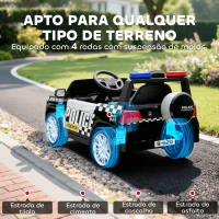 AIYAPLAY Carro Elétrico para Crianças de Polícia 12V com Motor Duplo Suspensão em 4 Rodas Sirene Faróis LED Porta USB Bluetooth e Música Preto(m-8)