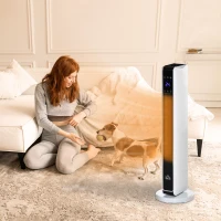 HOMCOM Indoor Tower Space Heater with 2 Heater 1100W/2200W and Fan, Floor Electric Heater for Office, with Timer, Remote(m-2)