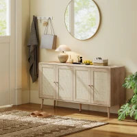HOMCOM Buffet salon meuble de rangement placards à portes en cannage et étagère réglable 140 x 40 x 75 cm effet bois naturel(m-9)