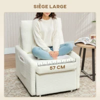 HOMCOM Fauteuil convertible 1 place, fauteuil-lit avec rangement caché, assise large et rembourrée, 72 x 85,5 x 91 cm, crème(m-7)