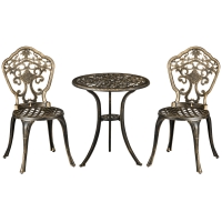Outsunny 3 Piece Cast Aluminium Garden Bistro Set for 2 with Parasol Hole, Outdoor Coffee Table Set, Two Armless Chairs and Round Coffee Table for Balcony, Patio, Bronze