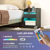 HOMCOM Mesita de Noche con Estación de Carga Luz LED RGB Cajón Estante Abierto Puertos USB y Control Remoto 40x40x58 Cm Negro(m-4)