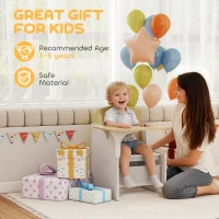 AIYAPLAY Kids Table and Chair Set, Children Desk and Chair with Storage Bins for Playing, Reading, Painting, for Ages 3-5, White(m-7)