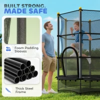 HOMCOM 4.6FT/55" Kids Trampoline with Enclosure Net, Outdoor Indoor Use, for Ages 3-10 Years, Black(m-4)