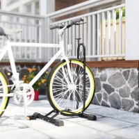 SPORTNOW Aparcamiento para Bicicletas Vertical y Horizontal con Ganchos Ajustables para Bicicletas de 24-29 Pulgadas y 700 C Negro(m-8)