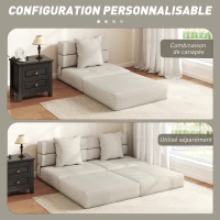 HOMCOM Chauffeuse canapé-lit convertible fauteuil 1 place avec 1 coussin déhoussable, tissu beige(m-7)