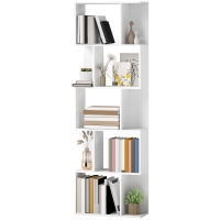 HOMCOM Bibliothèque à 5 niveaux, meuble de rangement en forme de S avec étagères, 60 x 24 x 184,5 cm, blanc