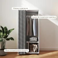 HOMCOM Armoire penderie armoire de rangement mobile avec rideau, tringle de suspension, 60 x 40 x 128 cm, blanc(m-4)