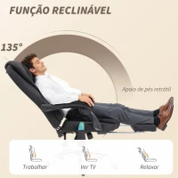 Vinsetto Cadeira de Escritório com 6 Pontos de Massagem Giratória com Encosto Reclinável 135º Função de Aquecimento 65x70x111-119 cm Preto(m-5)