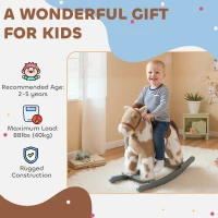 AIYAPLAY Baby Rocking Horse, Plush Animal Rocker with Realistic Sound and Toy, Rocking Toy Chair for Kids Aged 2-5, Brown(m-9)
