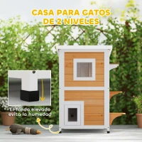 PawHut Caseta para Gatos de Madera Exterior de 2 Niveles con Techo Abatible Panel Central Extraíble 51x51x81,3 cm Natural(m-5)