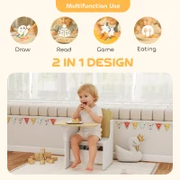 AIYAPLAY Kids Table and Chair Set, Children Desk and Chair with Storage Bins for Playing, Reading, Painting, for Ages 3-5, White(m-4)