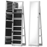HOMCOM 360° Swivel Jewellery Cabinet, Free Standing Full Length Mirror with Storage, Lockable Jewellery Organiser with Built-in Makeup Mirror and Storage Shelves for Bedroom, White(m-1)