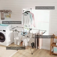 HOMCOM Wäscheständer faltbar Standtrockner mit verstellbare Flügel, Schuhhaltern, Edelstahl, 156,5 x 68 x 192 cm, Silber(m-4)