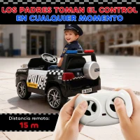 AIYAPLAY Coche Eléctrico para Niños de Policía con Mando a Distancia Motor Doble Sirena Suspensión en 4 Ruedas y Faros Blanco(m-5)