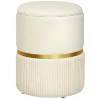 HOMCOM Pouf tabouret repose-pied coffre de rangement en velours côtelé 36 x 36 x 44 cm pour salon chambre beige(m-11)