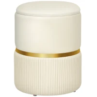 HOMCOM Pouf tabouret repose-pied coffre de rangement en velours côtelé 36 x 36 x 44 cm pour salon chambre beige(m-1)