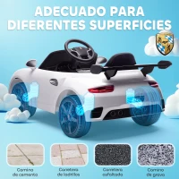 AIYAPLAY Coche Eléctrico para Niños con Licencia RUF CTR 3 Clubsport Mando a Distancia Motor Doble Ruedas Auxiliares Blanco(m-7)