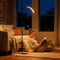 HOMCOM Lámpara Pestañas Media Luna con Cabeza Giratoria 350° 7 Temperaturas de Color Brillo Ajustable Soporte para Teléfono(m-9)