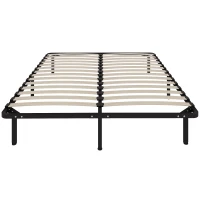 HOMCOM Cadre de lit 160 x 190 cm, lit 2 personnes en bois massif avec sommier à lattes et pied, rangement au-dessous, noir(m-11)
