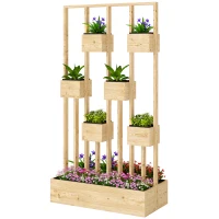 Outsunny Hoogbed met klimrek manden, Houten plantenbak Plantenpot Bloembak, 90 x 45 x 170 cm(m-10)