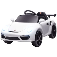 AIYAPLAY Carro Elétrico para Crianças de Polícia  12V com Motor Duplo Sirene Música Sem Fios Buzina Rodas Auxiliares e Faróis LED 105x58x49 cm Branco(m-11)