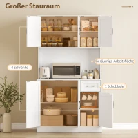 HOMCOM Küchenschrank, 180,5 cm, Vorratsschrank, Arbeitsfläche, Kabelloch, verstellbare Regale, MDF, Weiß(m-4)