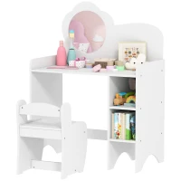 AIYAPLAY Kids Dressing Table with Mirror, Stool, Kids Vanity Table with Shelves, for Ages 3-8 Years, White(m-10)