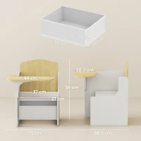 AIYAPLAY Kids Table and Chair Set, Children Desk and Chair with Storage Bins for Playing, Reading, Painting, for Ages 3-5, White(m-3)