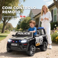 AIYAPLAY Carro Elétrico para Crianças de Polícia 12V com Motor Duplo Suspensão em 4 Rodas Sirene Faróis LED Porta USB Bluetooth e Música Preto(m-5)