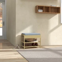 HOMCOM Banc meuble à chaussures pour entrée avec 2 étagères à lattes en bambou et 1 tiroir 55 x 35 x 46 cm naturel(m-10)