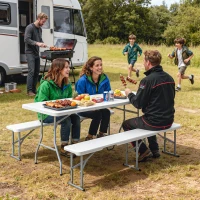 Outsunny Ensemble table pliante et bancs de pique-nique 180 cm avec poignées de transport, blanc(m-10)