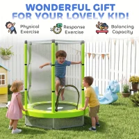 AIYAPLAY 4.6ft Toddler Trampoline w/ Safety Enclosure Net, for Indoor Outdoor Use, Ages 3-6 Years, Green(m-9)