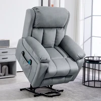HOMCOM Fauteuil releveur électrique avec fonction massage et chaleur inclinaison réglable revêtement synthétique tissu gris(m-10)