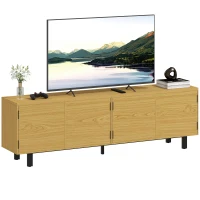 HOMCOM Móvel de TV 180 cm, móvel para TV até 208,3 cm com 4 portas de abertura por pressão 180x35x55,5cm efeito madeira natural(m-7)