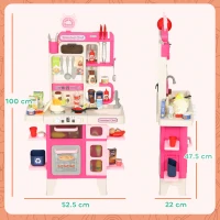 AIYAPLAY Pretend Play Kitchen Set with Realistic Lights & Sounds, 104PCS Toy Kitchen Accessories for Boys and Girls, Pink(m-3)