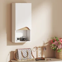 HOMCOM Armário de Parede com Prateleira Aberta e Armário com Prateleira Regulável, em Madeira, 30x17x67 cm, Branco e Cor Madeira(m-4)