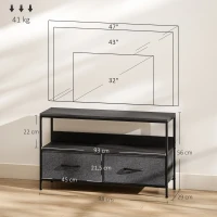 HOMCOM TV Schrank Lowboard mit 2 Schubladen, offenem Fach, für Fernseher bis 47 Zoll, 98 x 29 x 56 cm, Schwarz+Dunkelgrau(m-3)
