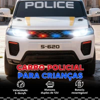 AIYAPLAY Carro Elétrico para Crianças de Polícia 12V com Motor Duplo Suspensão em 4 Rodas Sirene Faróis LED Porta USB Bluetooth e Música Branco(m-4)