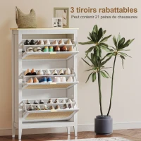 HOMCOM Meuble à chaussures 21 paires bohème avec 3 tiroirs rabattables, portes effet cannage rotin, 80 x 24 x 131 cm, blanc(m-5)