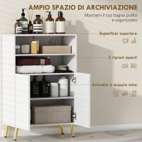 HOMCOM Mobiletto Bagno Moderno con 2 Ripiani Aperti e Armadietto con Ante Ammortizzate, 60x31.8x93 cm, Bianco(m-5)