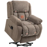 HOMCOM Poltrona Alzapersona Massaggiante e Reclinabile con 2 Tasche e Telecomando, 93x104x105 cm, Marrone Chiaro(m-11)