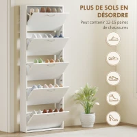 HOMCOM Meuble à chaussures 15 paires, armoire à chaussures étroite moderne avec 5 tiroirs rabattables, 65 x 17 x 180,5 cm blanc(m-4)