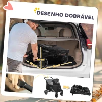 PawHut Carrinho para Cães Dobrável com Janelas de Malha Cinto de Segurança e Bolsos de Armazenamento 112x65x100 cm Cinzento(m-5)