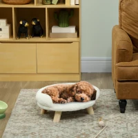 PawHut Huisdierbed voor katten en honden tot 5 kg/30 cm, wasbare pluche hoes, crèmekleurig, 47 x 40 x 20 cm(m-9)