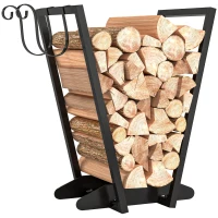 Outsunny Scaffale Portalegna con Ganci da Esterno e Interno in Acciaio, 45x32x58cm, Nero(m-11)